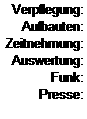 Sz�vegdoboz: Verpflegung:
Aufbauten:
Zeitnehmung:
Auswertung:
Funk:
Presse: